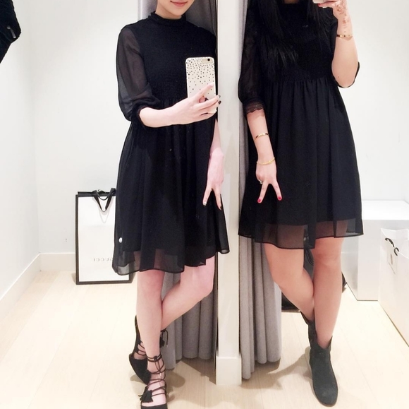 Sandro black smocked babydoll dress - Picture 3 of 11